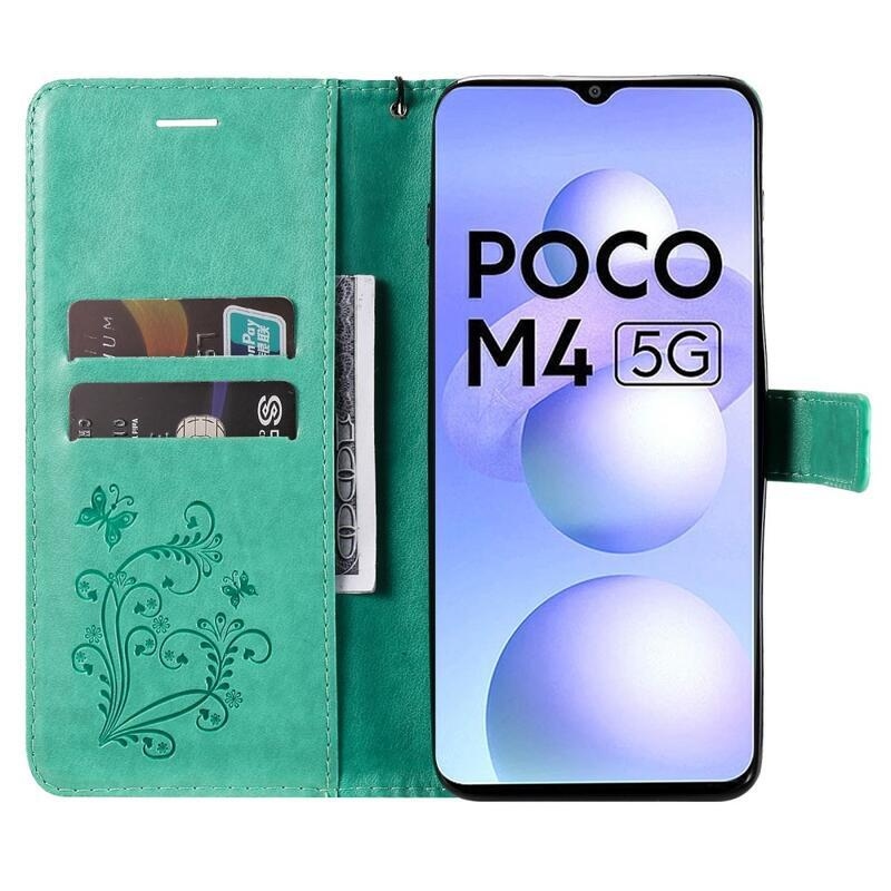 Nagy pillangó pénztárca tok a Xiaomi Poco M4 5G számára - zöld