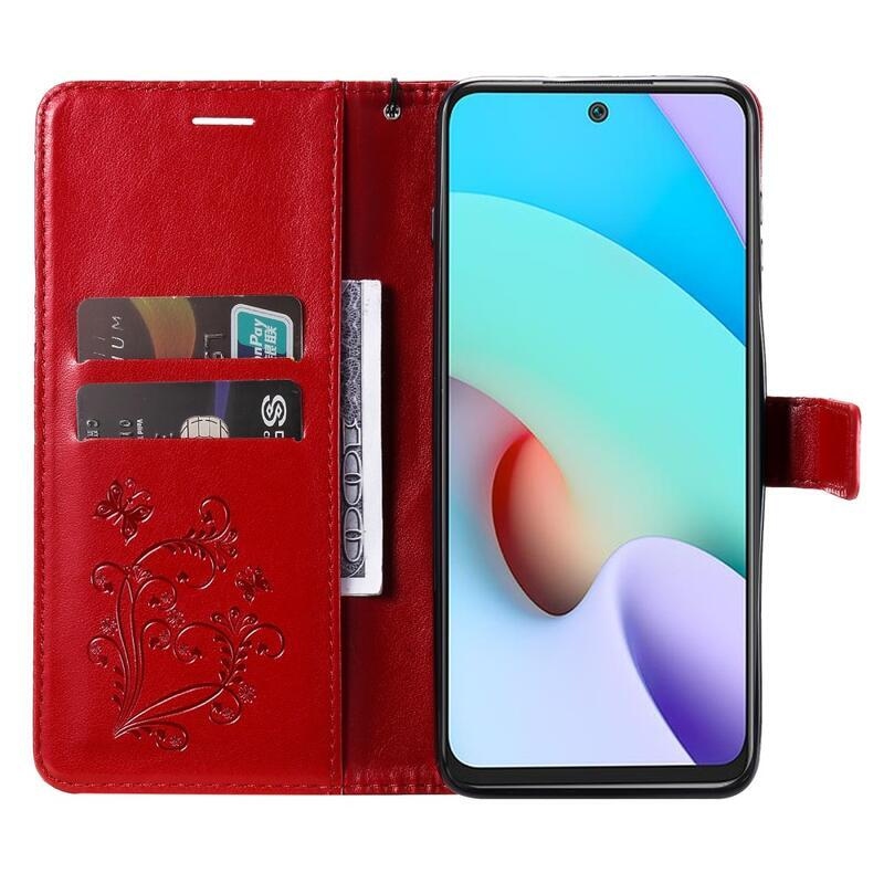 Nagy pillangó PU bőr pénztárca tok Xiaomi Redmi 10/Redmi 10 (2022) - piros
