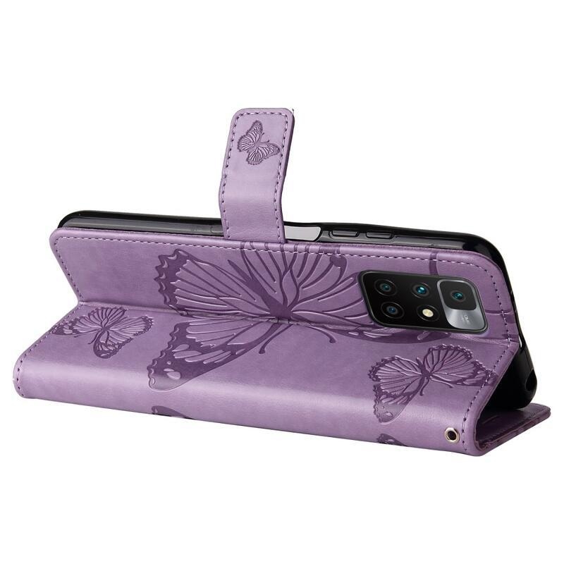 Nagy pillangó PU bőr pénztárca tok Xiaomi Redmi 10/Redmi 10 (2022) - lila