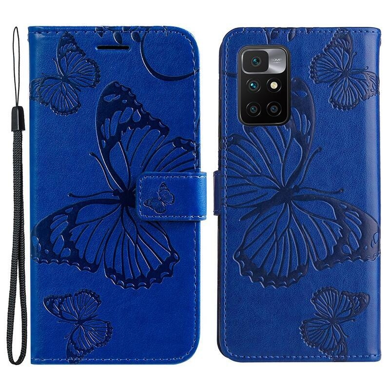 Nagy pillangó PU bőr pénztárca tok Xiaomi Redmi 10/Redmi 10 (2022) - kék