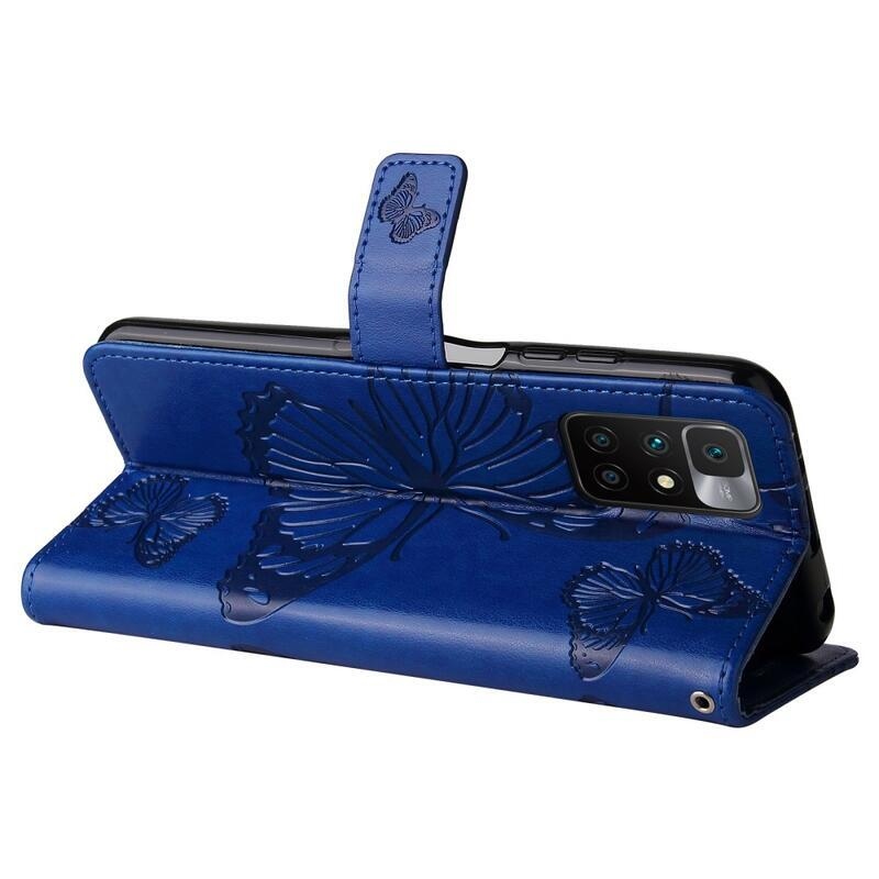 Nagy pillangó PU bőr pénztárca tok Xiaomi Redmi 10/Redmi 10 (2022) - kék