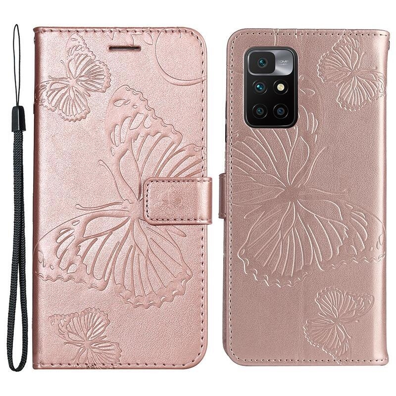 Nagy pillangó PU bőr pénztárca tok Xiaomi Redmi 10/Redmi 10 (2022) - rózsa arany
