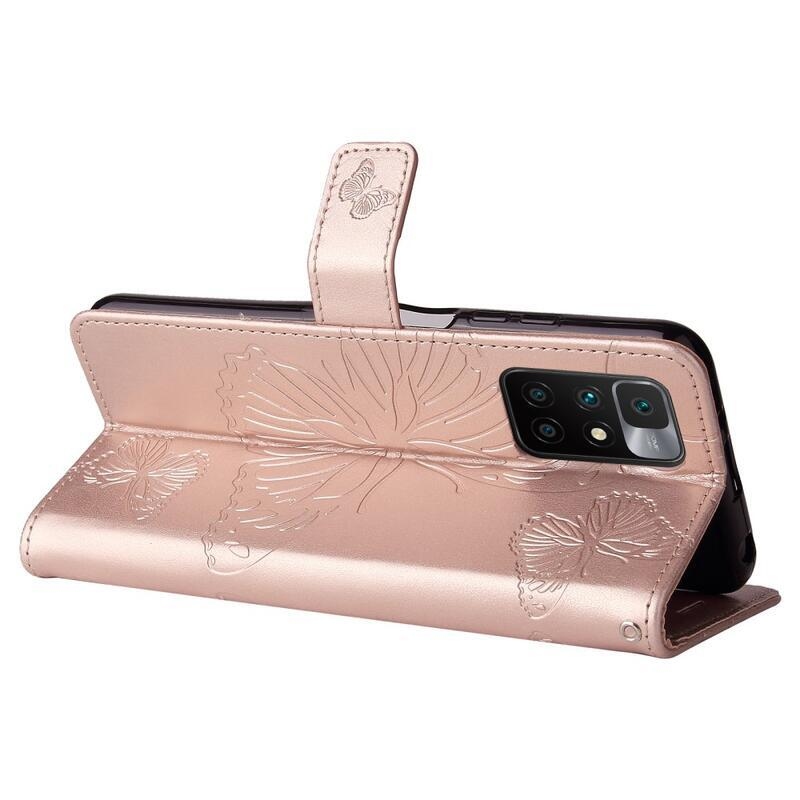 Nagy pillangó PU bőr pénztárca tok Xiaomi Redmi 10/Redmi 10 (2022) - rózsa arany