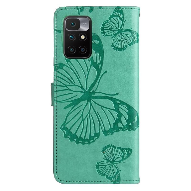 Nagy pillangó PU bőr pénztárca tok Xiaomi Redmi 10/Redmi 10 (2022) számára - zöld