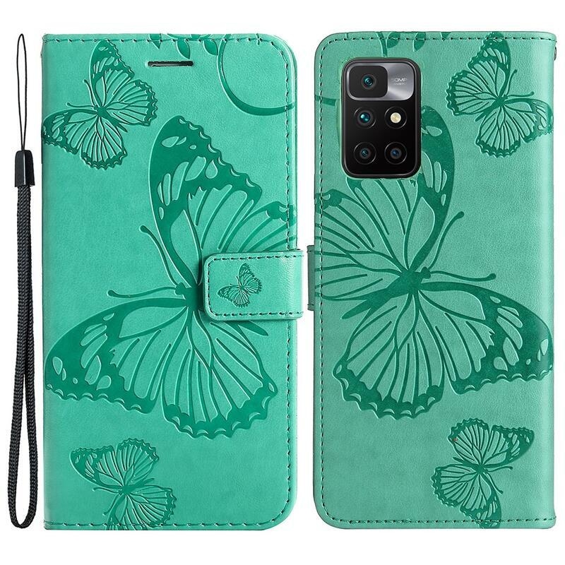 Nagy pillangó PU bőr pénztárca tok Xiaomi Redmi 10/Redmi 10 (2022) számára - zöld