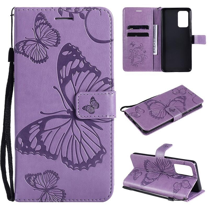 Nagy pillangó PU bőr pénztárca tok Samsung Galaxy A52 5G/4G/A52s 5G - lila