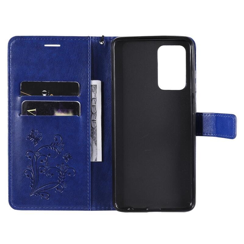 Nagy pillangó PU bőr pénztárca tok Samsung Galaxy A52 5G/4G/A52s 5G - kék