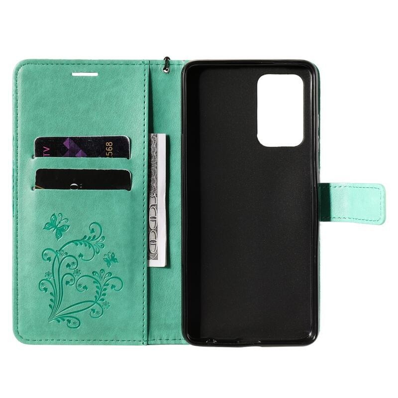 Nagy pillangó PU bőr pénztárca tok Samsung Galaxy A52 5G/4G/A52s 5G - zöld