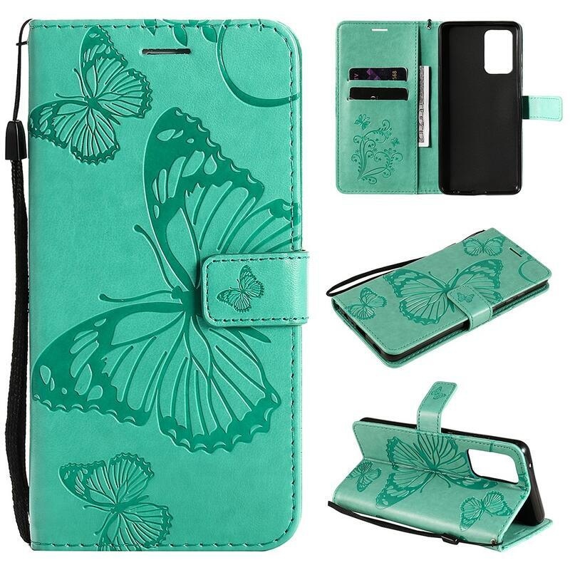 Nagy pillangó PU bőr pénztárca tok Samsung Galaxy A52 5G/4G/A52s 5G - zöld