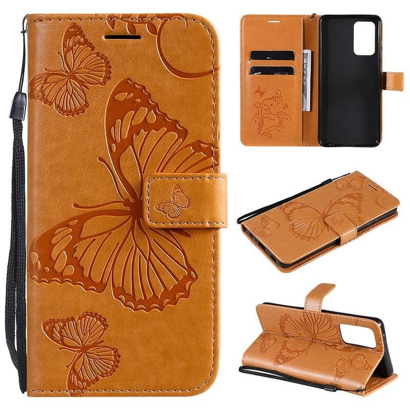 Nagy pillangó PU bőr pénztárca tok Samsung Galaxy A52 5G/4G/A52s 5G - sárga