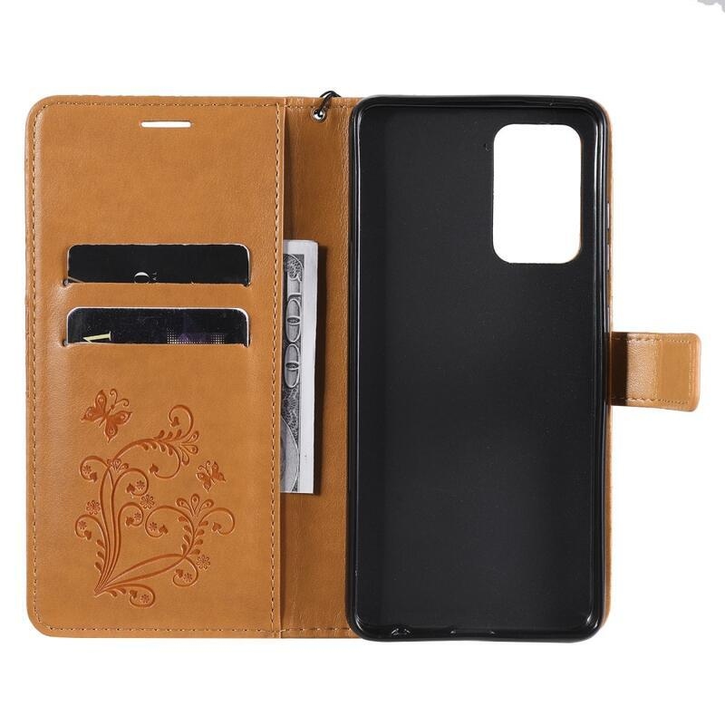 Nagy pillangó PU bőr pénztárca tok Samsung Galaxy A52 5G/4G/A52s 5G - sárga