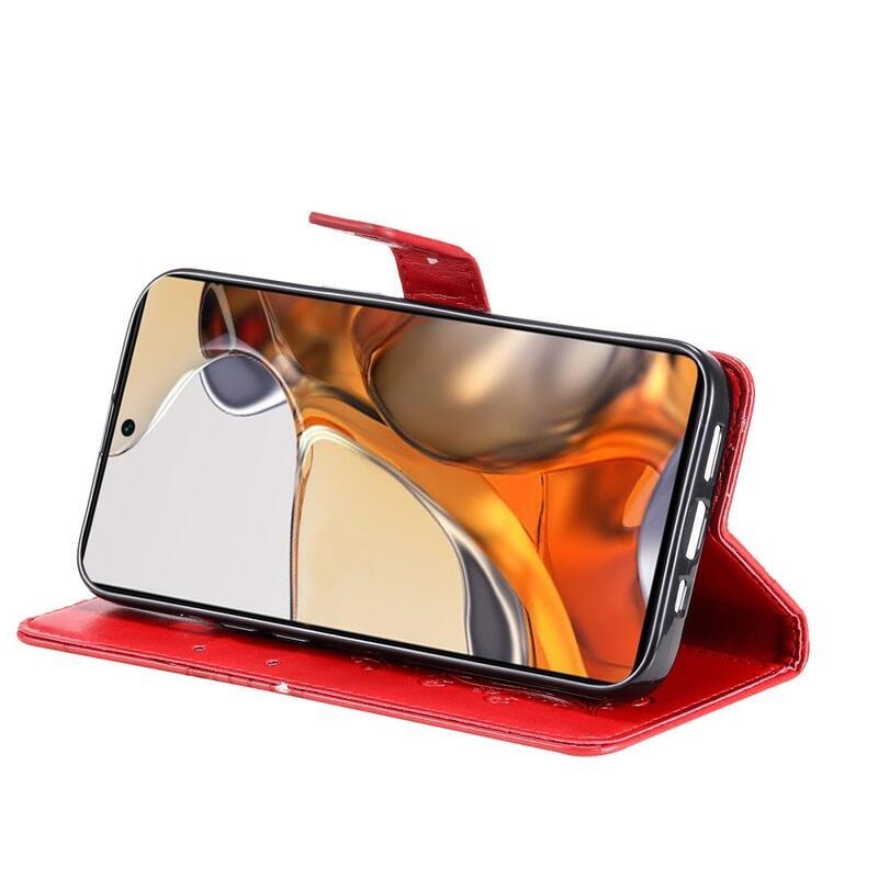 Nagy pillangó PU bőr pénztárca tok Xiaomi 11T/11T Pro mobiltelefonhoz - piros