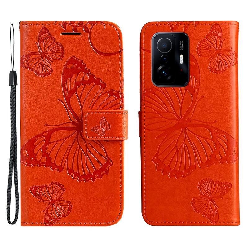 Nagy pillangó PU bőr pénztárca tok Xiaomi 11T/11T Pro mobiltelefonhoz - narancs színű
