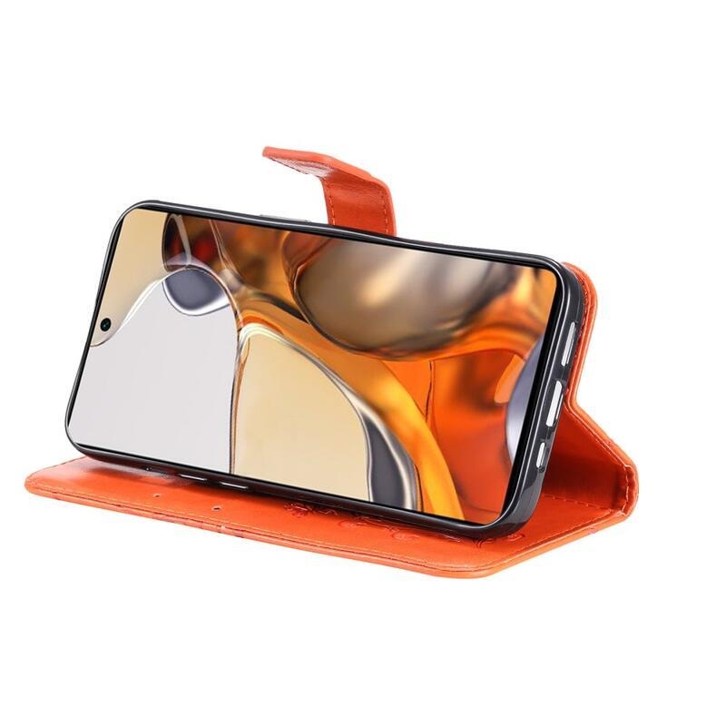 Nagy pillangó PU bőr pénztárca tok Xiaomi 11T/11T Pro mobiltelefonhoz - narancs színű