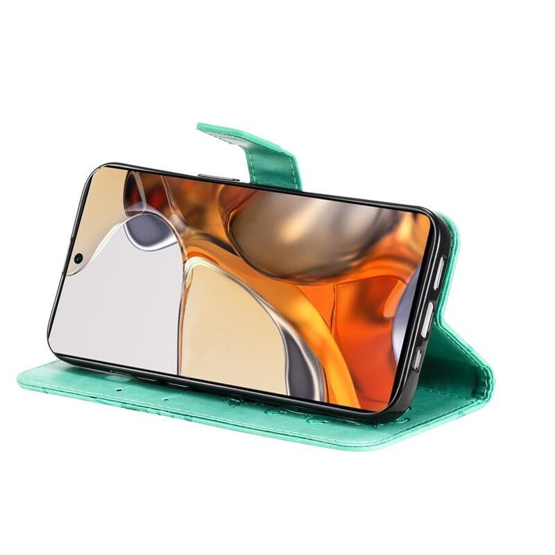 Nagy pillangó PU bőr pénztárca tok Xiaomi 11T/11T Pro mobiltelefonhoz - zöld