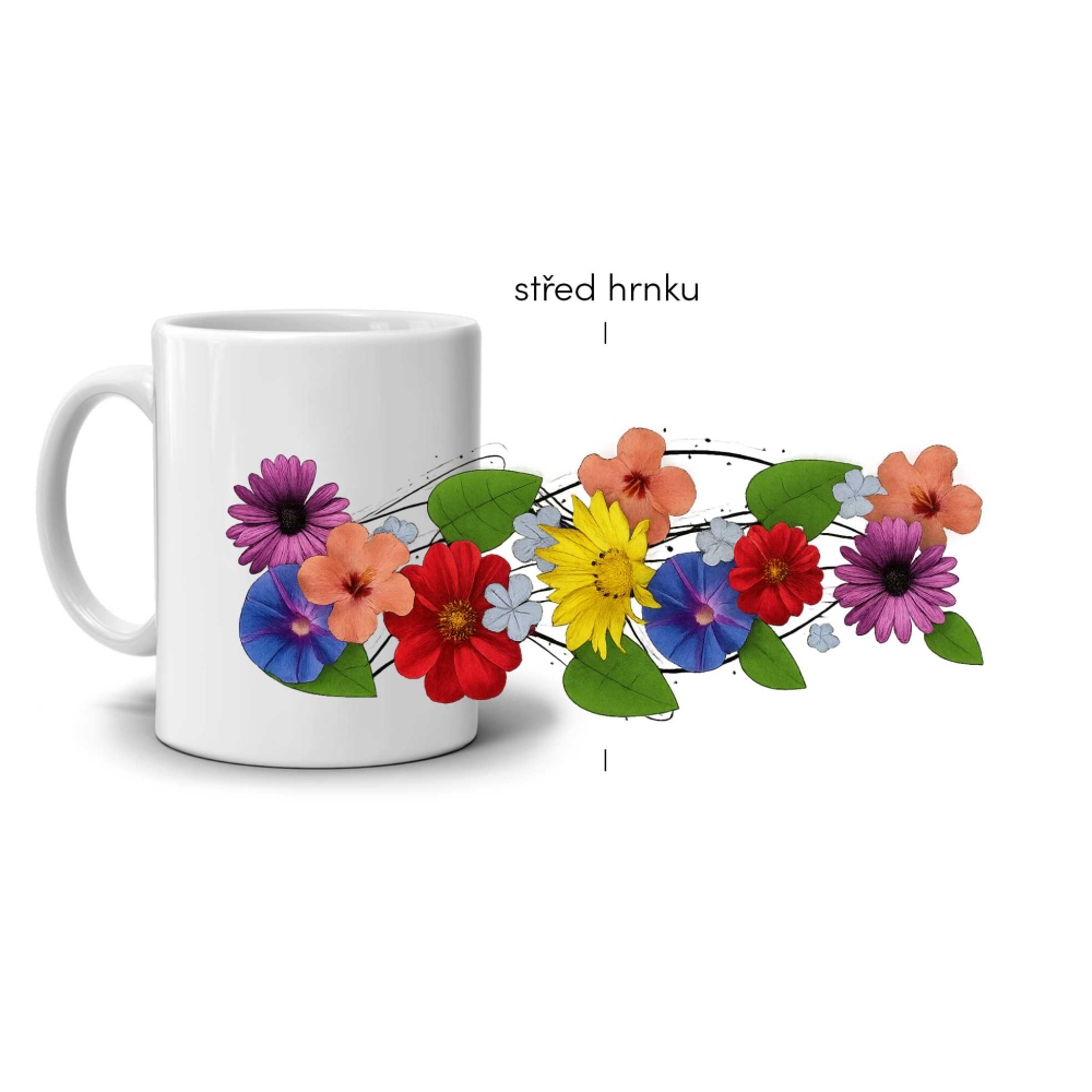 Fehér kerámia bögre 330ml képpel - színes virágok