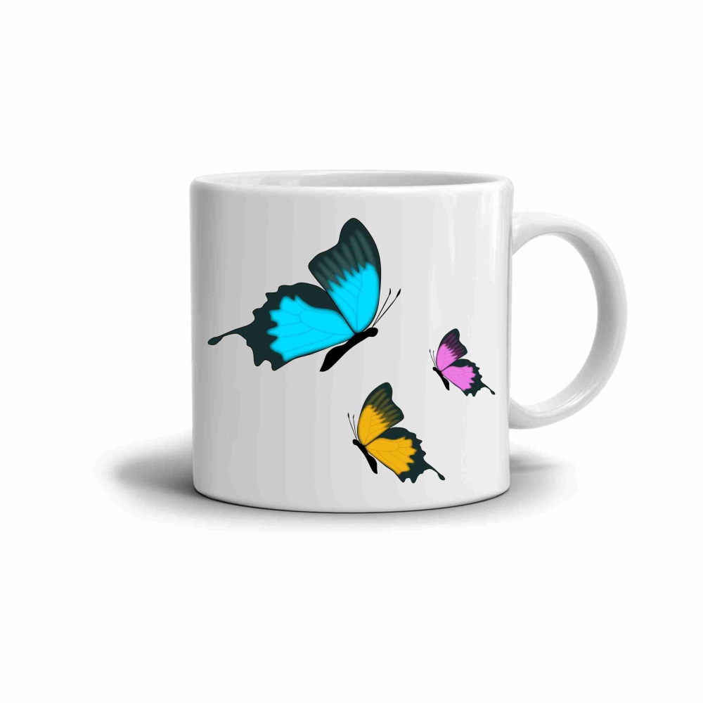 Fehér kerámia bögre 330ml képpel - színes pillangók