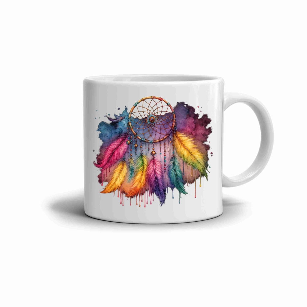 Fehér kerámia bögre 330ml képpel - színes álomfogó