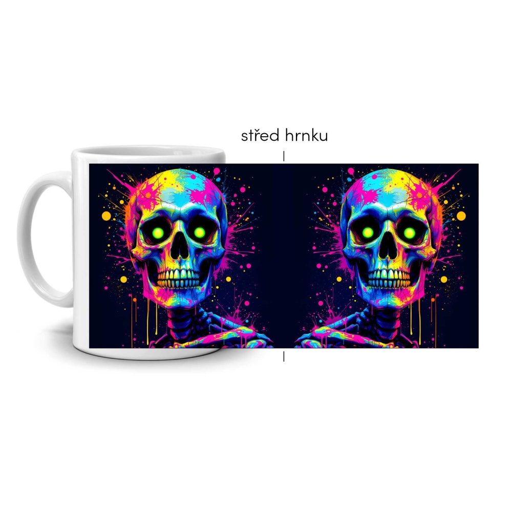 Fehér kerámia bögre 330ml képpel - teljes felületű pszichedelikus halálmotívum