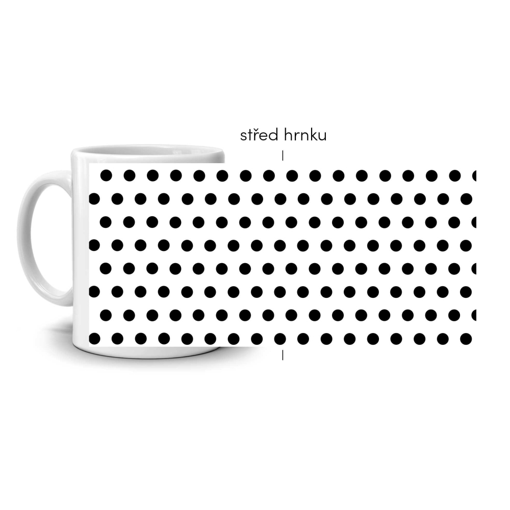 Fehér kerámia bögre 330ml képpel - fekete-fehér pöttyös minta