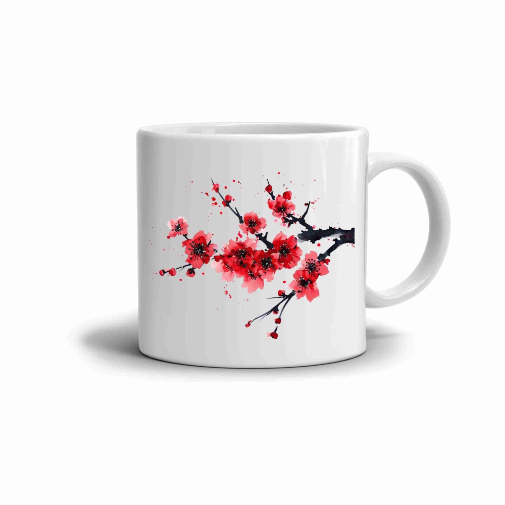 Fehér kerámia bögre 330ml képpel - vörös sakura
