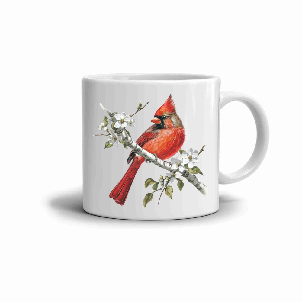 Fehér kerámia bögre 330ml képpel - vörösbegy ágon 2