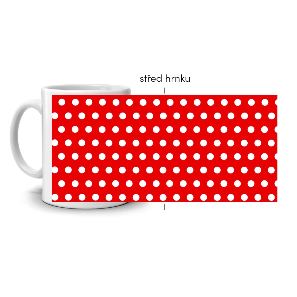 Fehér kerámia bögre 330ml képpel - piros-fehér pöttyös minta