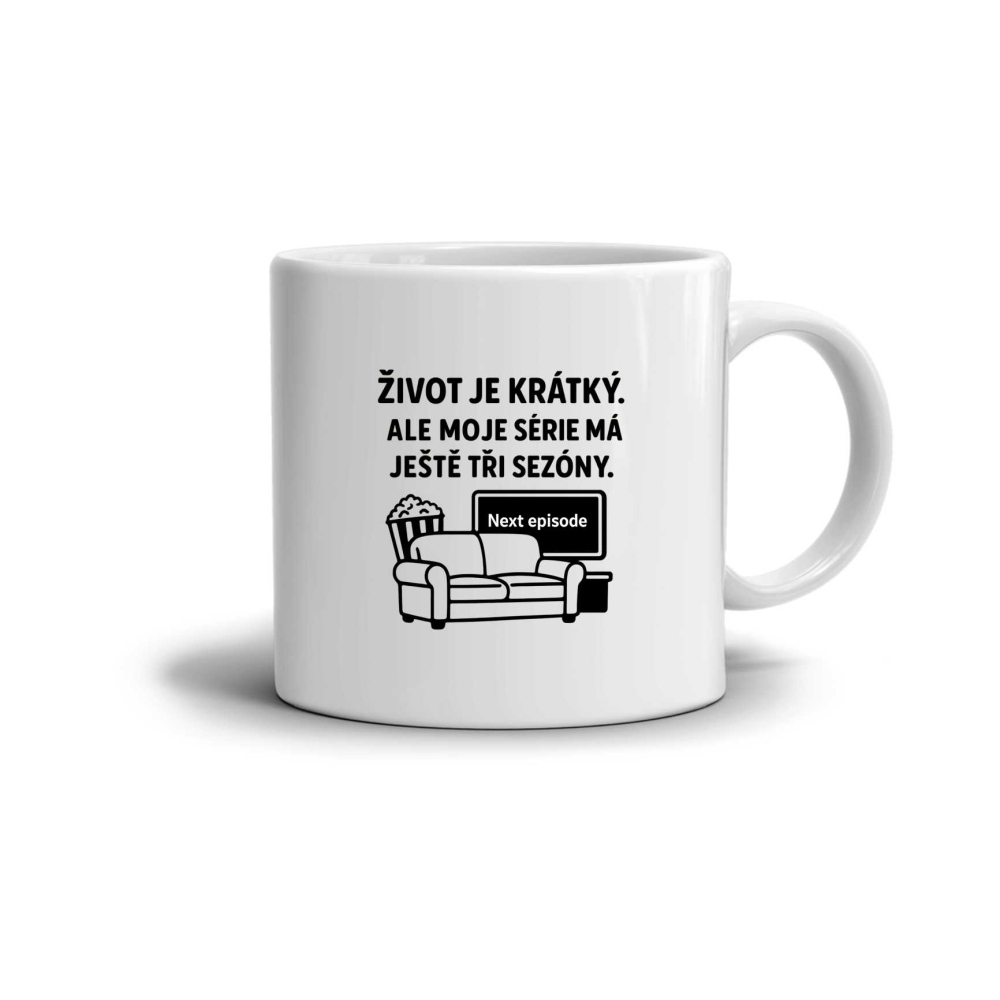 Fehér kerámia bögre 330ml képpel - idézet az élet rövid