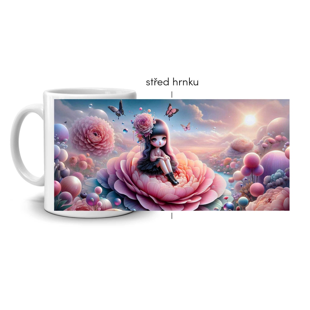 Fehér kerámia bögre 330ml képpel - virágos álomlány