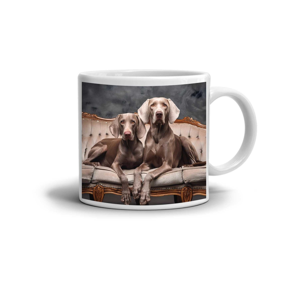Fehér kerámia bögre 330ml képpel - Weimaraner pár