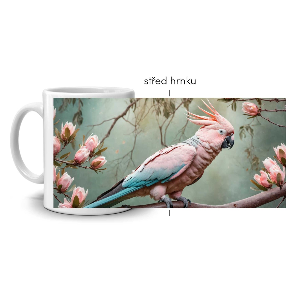 Fehér kerámia bögre 330ml képpel - elegáns inka kakadu