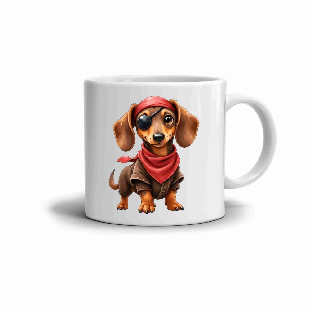 Fehér kerámia bögre 330ml képpel - tacskó kalóz