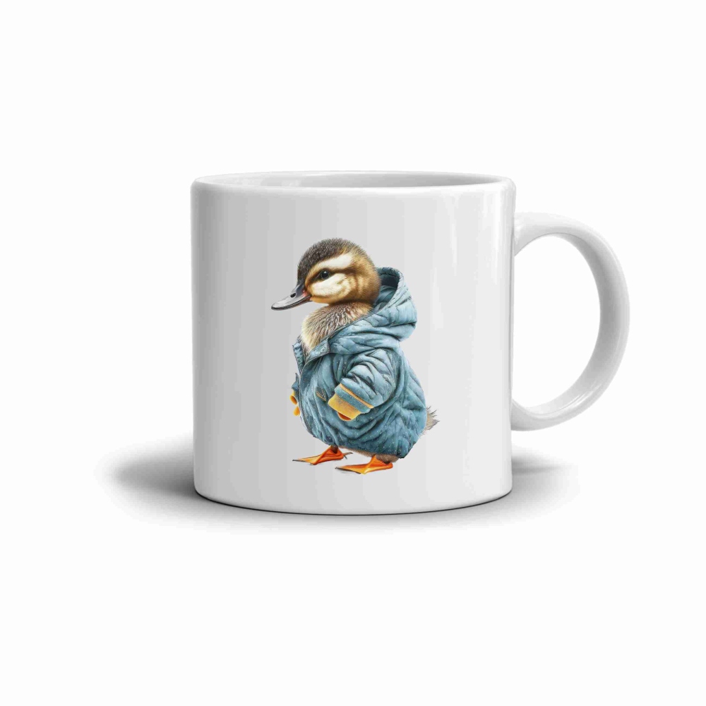 Fehér kerámia bögre 330ml képpel - kiskacsa kabátban