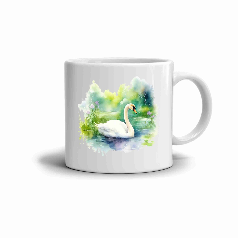 Fehér kerámia bögre 330ml képpel - nyugodt hattyú