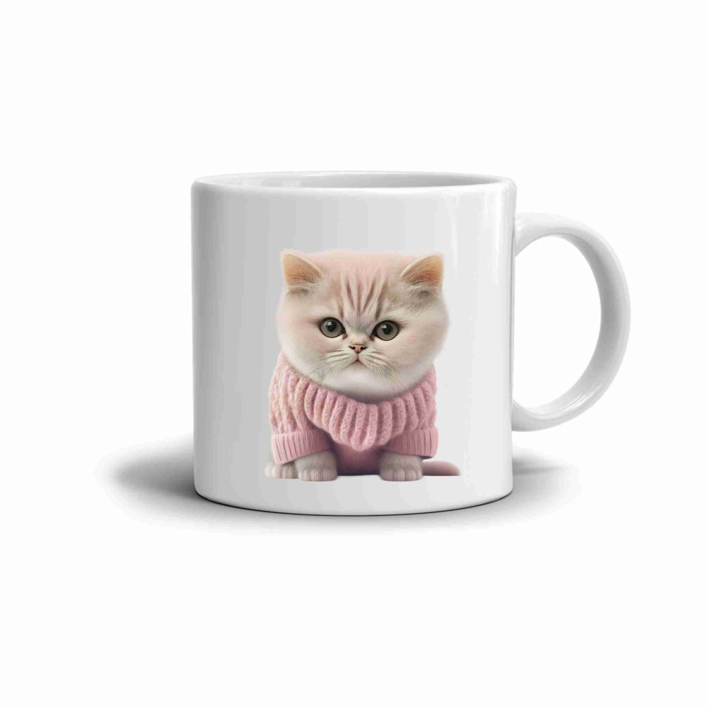 Fehér kerámia bögre 330ml képpel - kiscica pulóverben