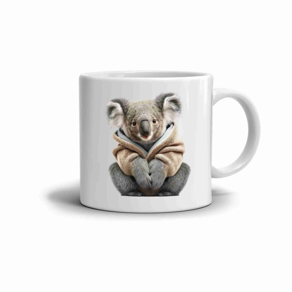 Fehér kerámia bögre 330ml képpel - koala pulóverben