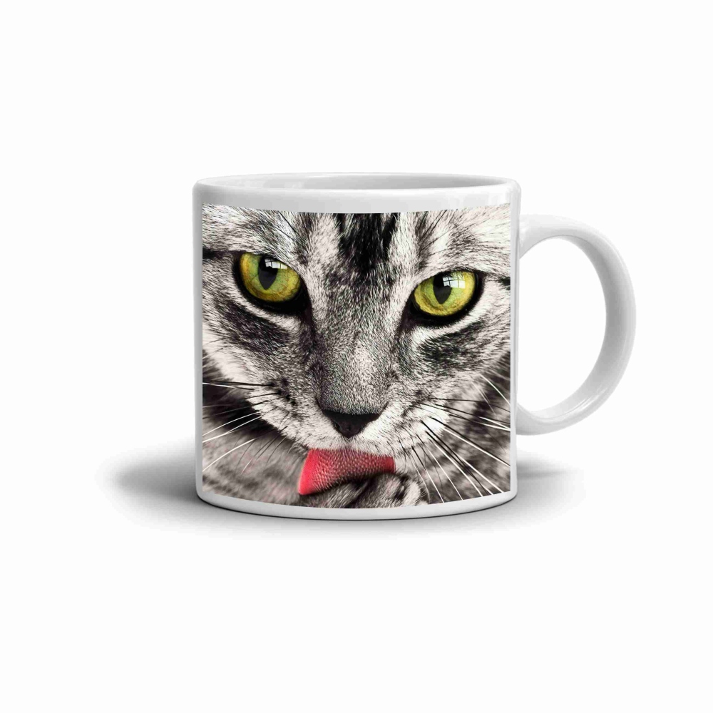 Fehér kerámia bögre 330ml képpel - macskanyelv