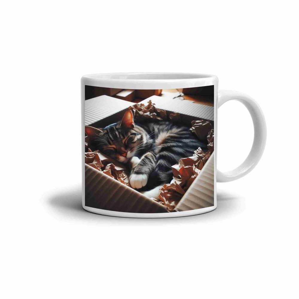 Fehér kerámia bögre 330ml képpel - macskapihe