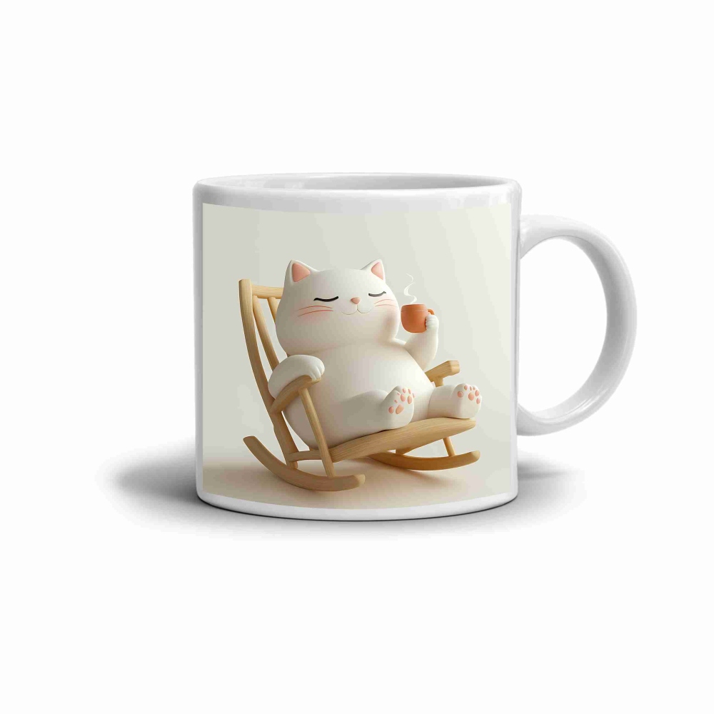 Fehér kerámia bögre 330ml képpel - macska kényelme