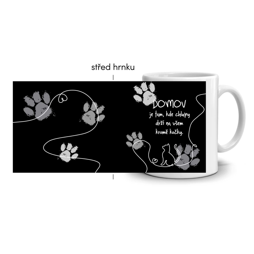Fehér kerámia bögre 330ml képpel - macskaház (sötét téma)