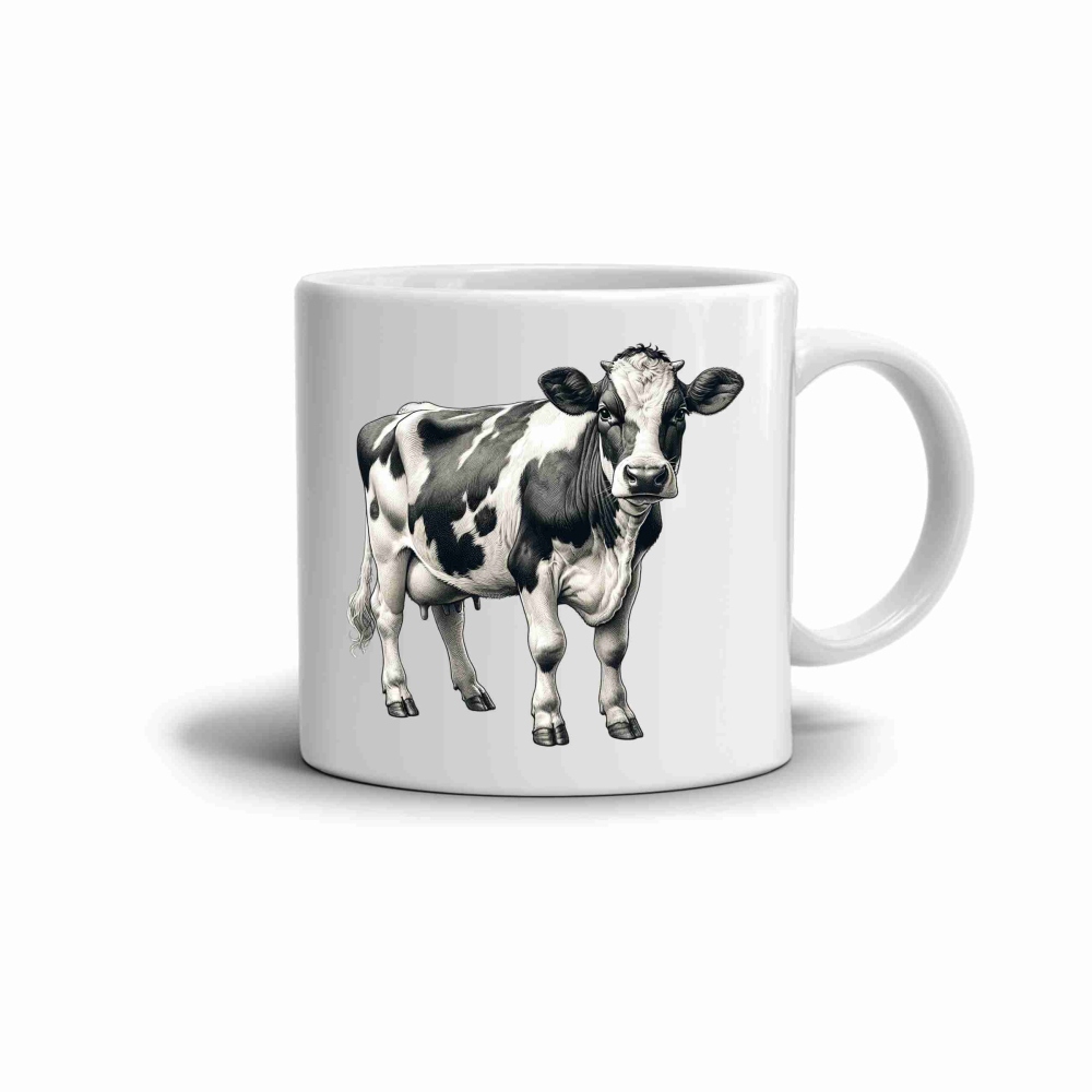 Fehér kerámia bögre 330ml képpel - tehén