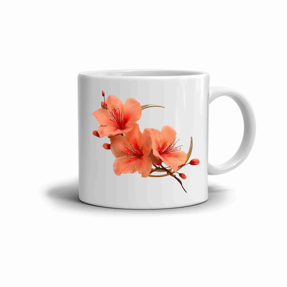 Fehér kerámia bögre 330ml képpel - barackvirág