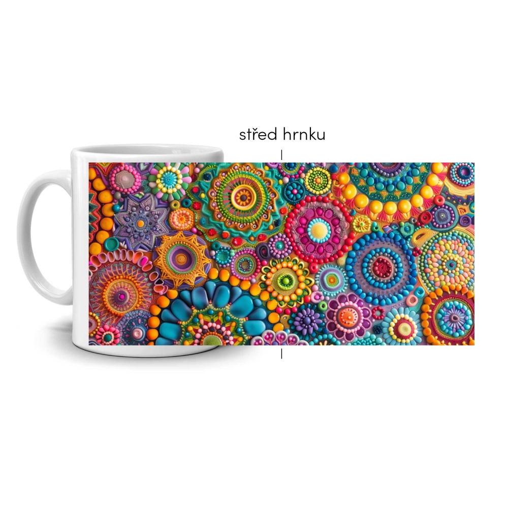 Fehér kerámia bögre 330ml képpel - virágmozaik