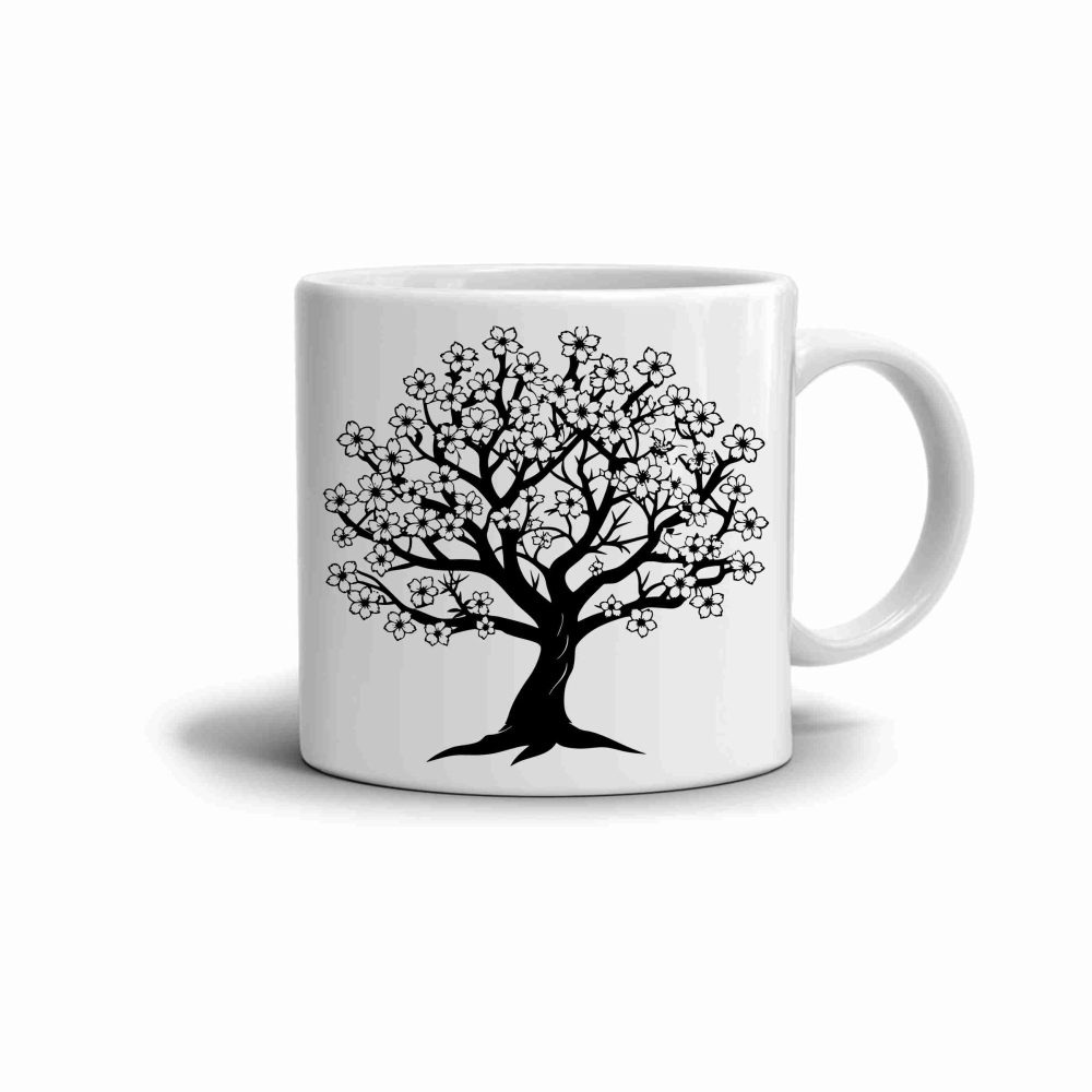 Fehér kerámia bögre 330ml képpel - virágzó fa