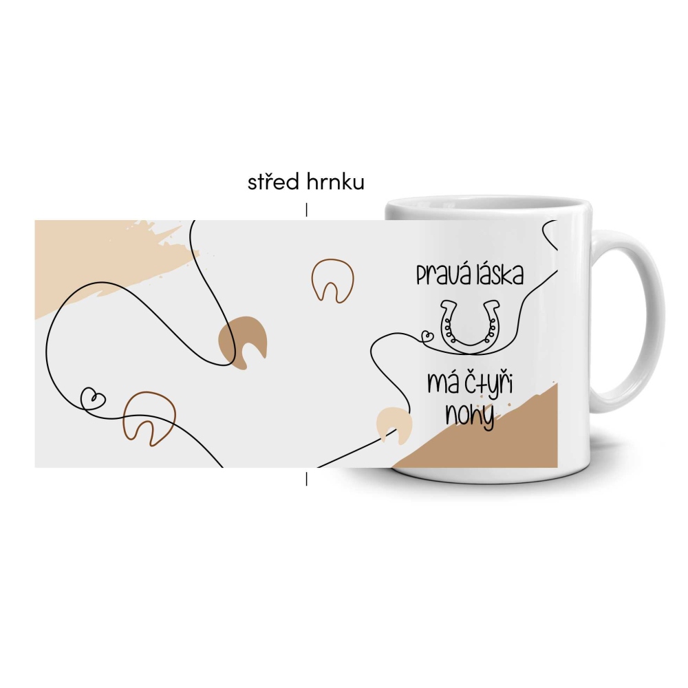 Fehér kerámia bögre 330ml képpel - a szerelemnek négy lába van (világos téma)