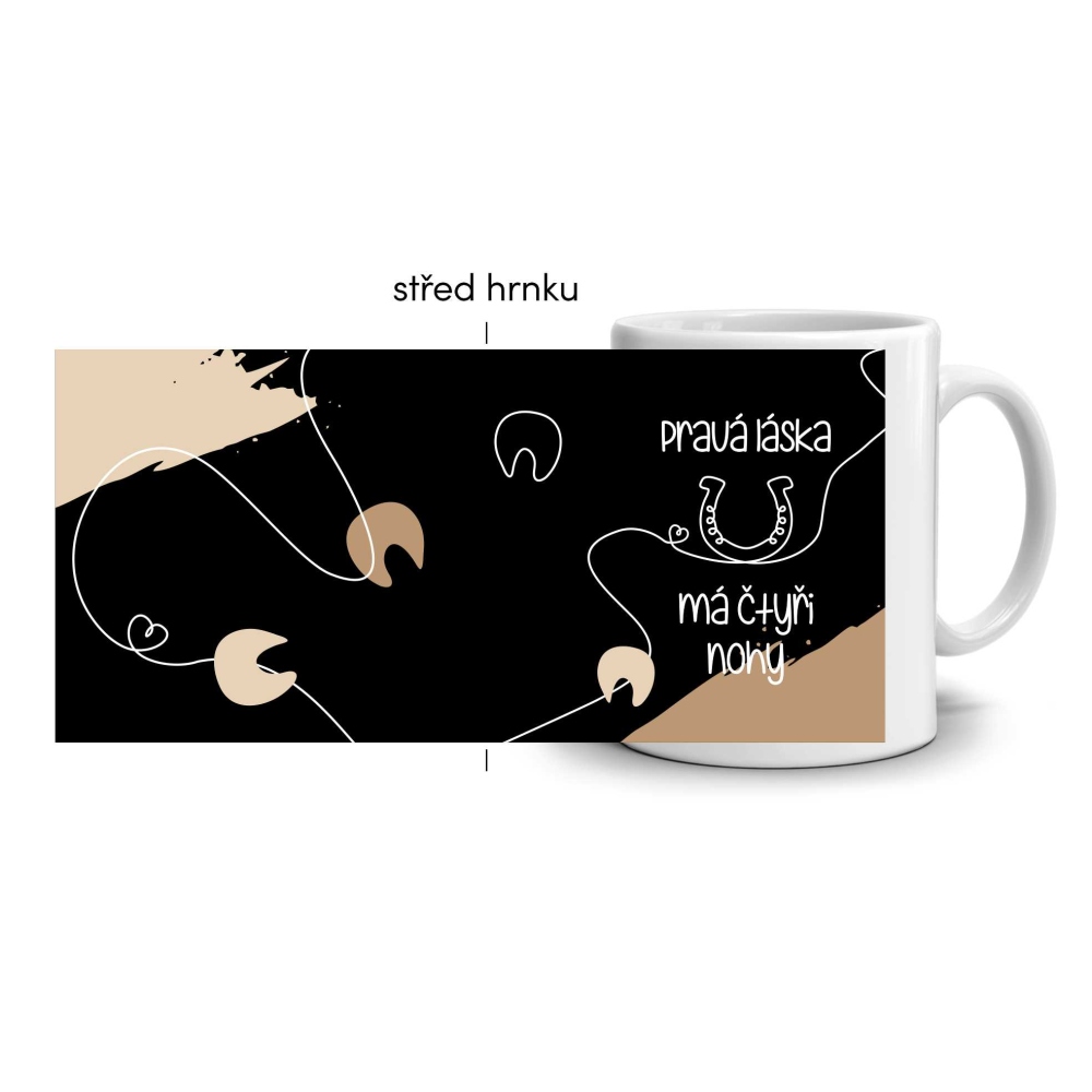 Fehér kerámia bögre 330ml képpel - a szerelemnek négy lába van (sötét téma)