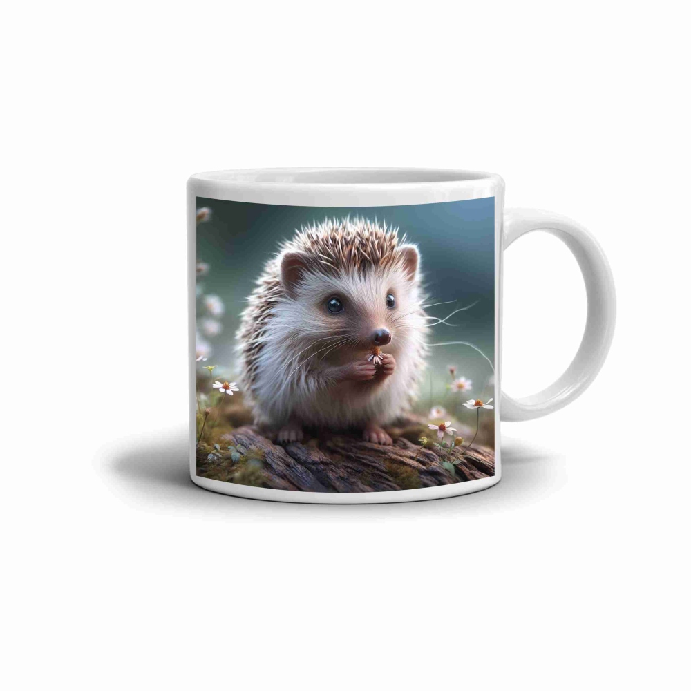 Fehér kerámia bögre 330ml képpel - erdei sün