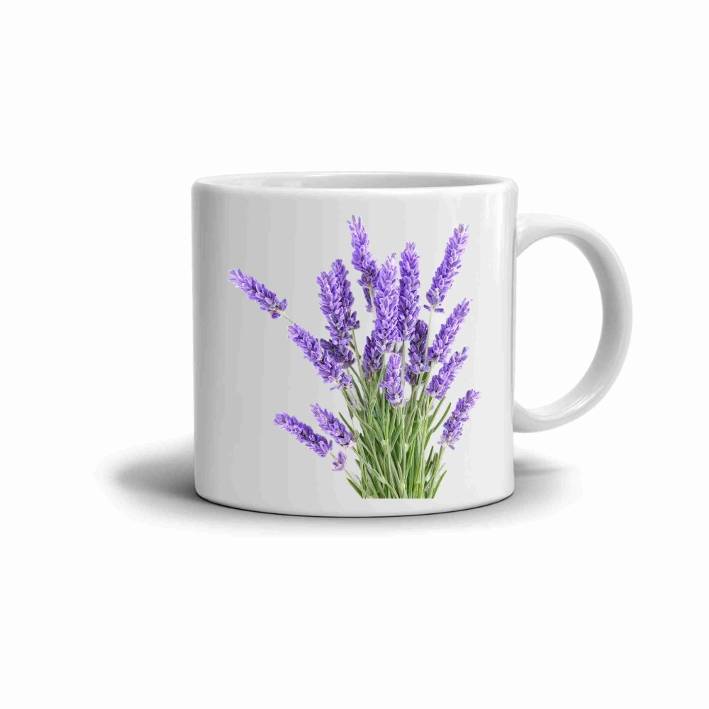 Fehér kerámia bögre 330ml képpel - levendula