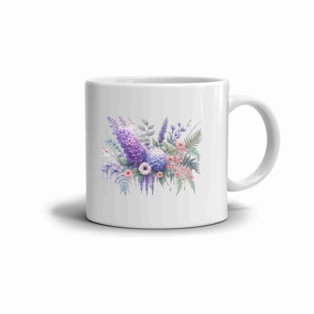 Fehér kerámia bögre 330ml képpel - levendula simogatás