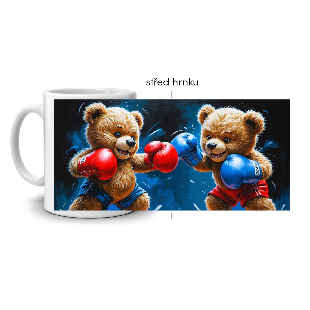 Fehér kerámia bögre 330ml képpel - maci harc